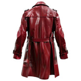 Men’s Crossover Lapel-Collar Maroon Belted Sheepskin Trench Leather Coat